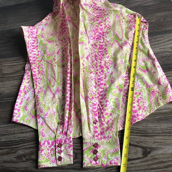 Ariat Womens Snap Front Long Sleeve Western Shirt Pink Green Rodeo Cowgirl - Picture 15 of 15